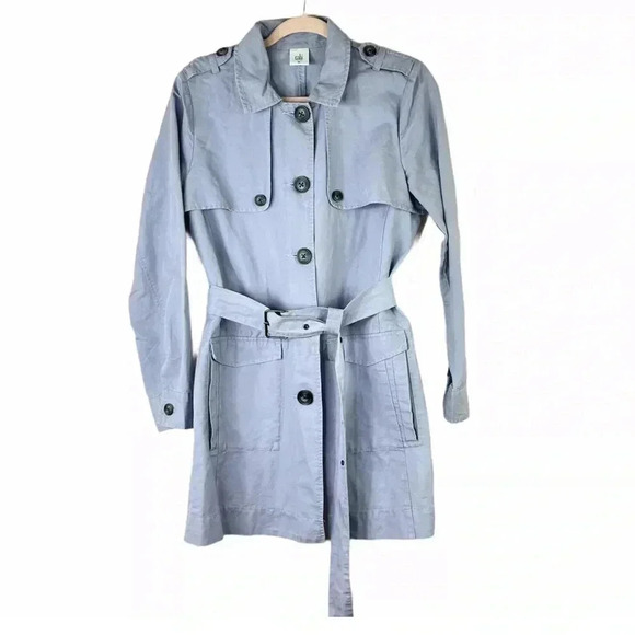 CABI  Tanner blue linen cotton lightweight tie waist trench coat size XS - Picture 2 of 5